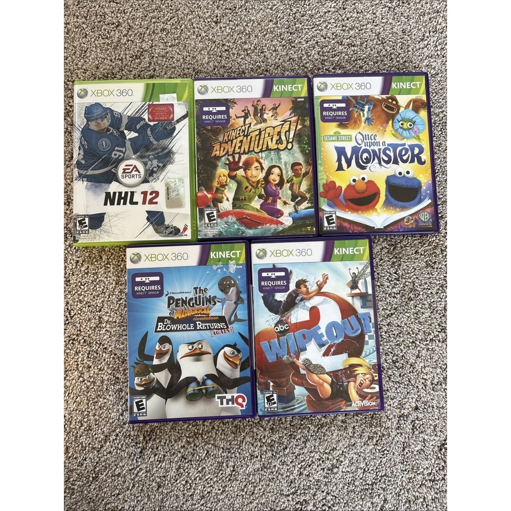 Xbox 360 Video Game Lot Of 5 Tested- Works Wipeout NHL 12 Madagascar…